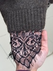 Samira Altı Dantel Detay Triko Tunik-KR6006 Kahve