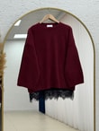 Samira Altı Dantel Detay Triko Tunik-KR6006 Bordo
