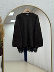 Samira Altı Dantel Detay Triko Tunik-KR6006 Kahve
