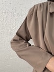 Sanem Metal Düğmeli Şallı Pantolonlu Takım-NA3443 Vizon