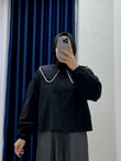 Sanonia Yakası İncili Kısa Poplin Gömlek-NA792 Siyah