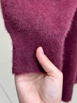 Seray Gold Düğmeli Uzun Peluş Hırka-KR6011 Bordo