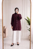 Seray Gold Düğmeli Uzun Peluş Hırka-KR6011 Bordo