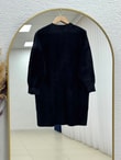 Seray Gold Düğmeli Uzun Peluş Hırka-KR6011 Siyah