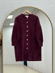 Seray Gold Düğmeli Uzun Peluş Hırka-KR6011 Bordo
