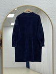 Seray Gold Düğmeli Uzun Peluş Hırka-KR6011 Lacivert