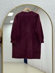 Seray Gold Düğmeli Uzun Peluş Hırka-KR6011 Bordo