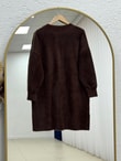 Seray Gold Düğmeli Uzun Peluş Hırka-KR6011 Kahve