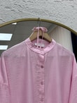 Şeyma Kendinden Desenli Geniş Kol Gömlek-Çİ943 Pembe