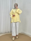 Şeyma Kendinden Desenli Geniş Kol Gömlek-Çİ943 Sarı