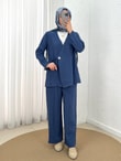 Şimşek Yandan Bağlamalı Gold Düğmeli Pantolonlu Takım-GS2418 İndigo