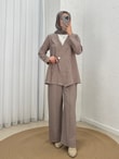 Şimşek Yandan Bağlamalı Gold Düğmeli Pantolonlu Takım-GS2418 Vizon