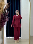 Sormora Kuşak Detaylı Ceketli Pantolonlu Takım-AS471 Bordo