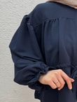 Sümeyra Beli Tünelli Kol Ucu Lastikli Büzgülü Kısa Gömlek-EU3343 Lacivert