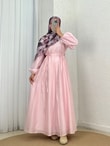Taliz Dikiş Detaylı Kol Ucu Lastikli Vual Elbise-PA9885 Pembe