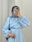 Tamora Göğüs Fırfırlı Dalga Model Elbise-PA9883 Mavi