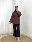 Tanem Önü Çengelli Geniş Kollu Gömlek-Çİ940 Kahve