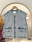 Tülin Fermuarlı Oversize Kot Yelek-XE6073 Mavi