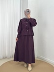 Uçurum Bebe Yaka Taşlı Beli Sıkmalı Etekli Takım-MF612 Mürdüm