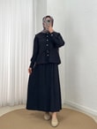Uçurum Bebe Yaka Taşlı Beli Sıkmalı Etekli Takım-MF612 Siyah