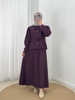Uçurum Bebe Yaka Taşlı Beli Sıkmalı Etekli Takım-MF612 Mürdüm