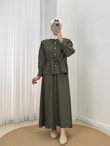 Uçurum Bebe Yaka Taşlı Beli Sıkmalı Etekli Takım-MF612 Haki