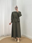 Uçurum Bebe Yaka Taşlı Beli Sıkmalı Etekli Takım-MF612 Haki