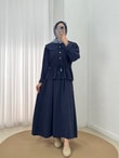 Uçurum Bebe Yaka Taşlı Beli Sıkmalı Etekli Takım-MF612 Lacivert