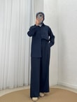 Yamaç Tek Cepli Oversize Pantolonlu Takım-Zİ2232 Lacivert