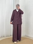 Yamaç Tek Cepli Oversize Pantolonlu Takım-Zİ2232 Mürdüm