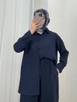 Yamaç Tek Cepli Oversize Pantolonlu Takım-Zİ2232 Lacivert
