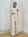 Yamaç Tek Cepli Oversize Pantolonlu Takım-Zİ2232 Taş
