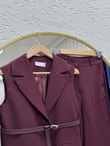 Yazgı Tek Düğmeli Yelekli Pantolonlu Takım-HK0053 Mürdüm