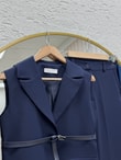 Yazgı Tek Düğmeli Yelekli Pantolonlu Takım-HK0053 Lacivert