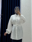 Yelilia Bağcıklı Robalı Modal Gömlek-PE223 Beyaz