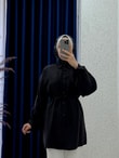 Yelilia Bağcıklı Robalı Modal Gömlek-PE223 Siyah