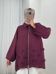 Yeşne Çiçek Detaylı Kol Ucu Lastikli Ceket-ML009 Bordo