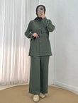 Yıldız Tek Tarafı Parçalı Kolu Kemerli Pantolonlu Takım-FA1075 Haki