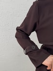 Yıldız Tek Tarafı Parçalı Kolu Kemerli Pantolonlu Takım-FA1075 Kahve