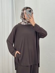 Yonca Yanları Yırtmaçlı Çımalı Pantolonlu Takım-NL764 Kahve