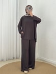 Yonca Yanları Yırtmaçlı Çımalı Pantolonlu Takım-NL764 Kahve