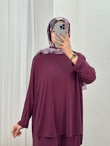 Yonca Yanları Yırtmaçlı Çımalı Pantolonlu Takım-NL764 Mürdüm