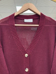 Yüsa Delikli Triko Hırka-KR5078 Bordo