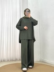 Zennur Yanları Yırtmaçlı Dikişli Pantolonlu Takım-MF1876 Haki