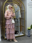Desenli Kat Kat Şifon Elbise