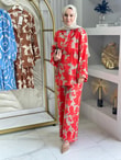 Desenli Kimono Pantolonlu Takım