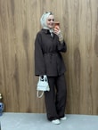 Mayra Bağcıklı Kendinden Çizgi Detaylı Takım