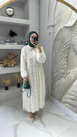 Puantiye Desen Dantelli Elbise