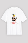 1 Mayıs Baskılı Beyaz Unisex Oversize Tişört - Tshirt
