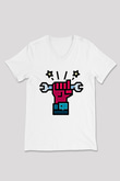1 Mayıs Baskılı Beyaz Unisex V Yaka Tişört - Tshirt